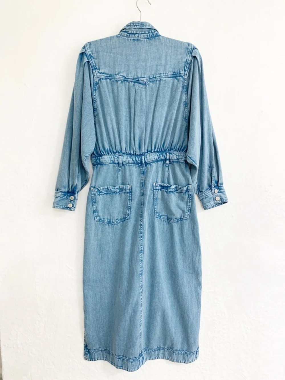 Free People Mad Love Denim Midi Shirt Dress in Skyfall Sz Large